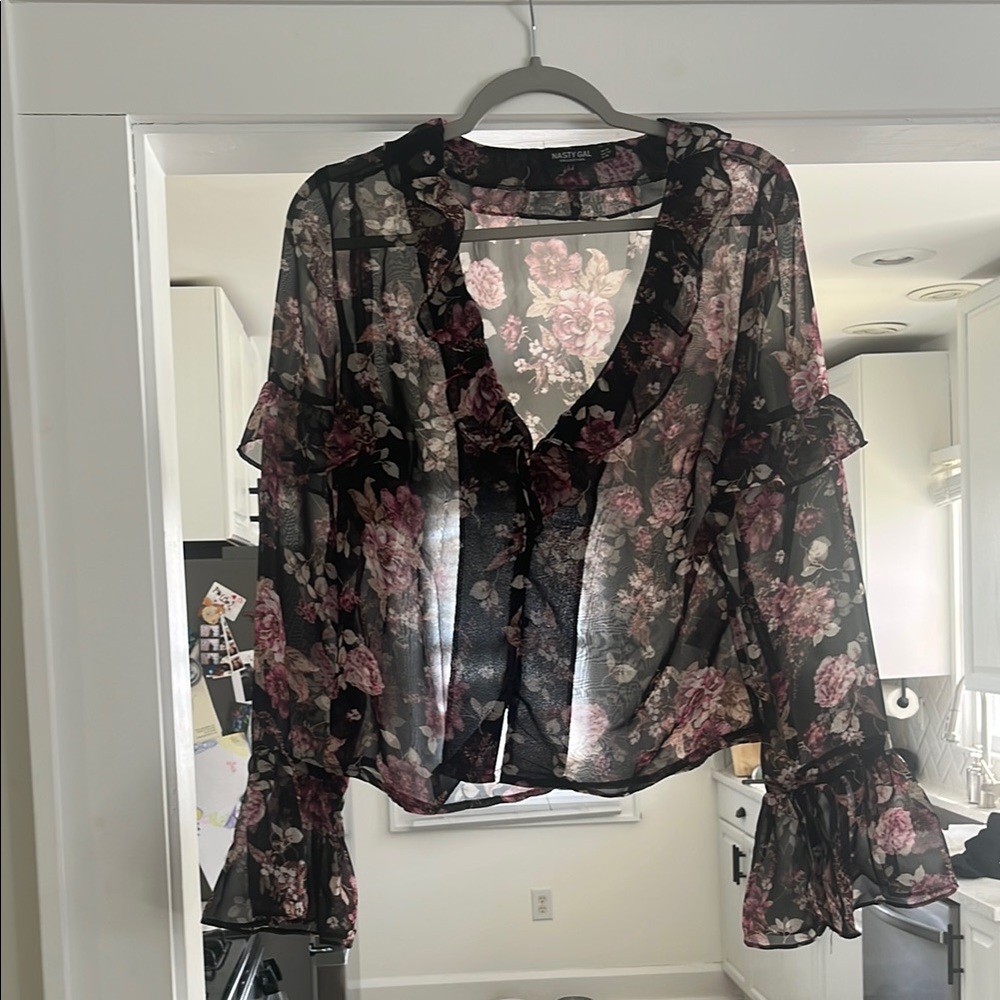 Floral Sheer Black Blouse